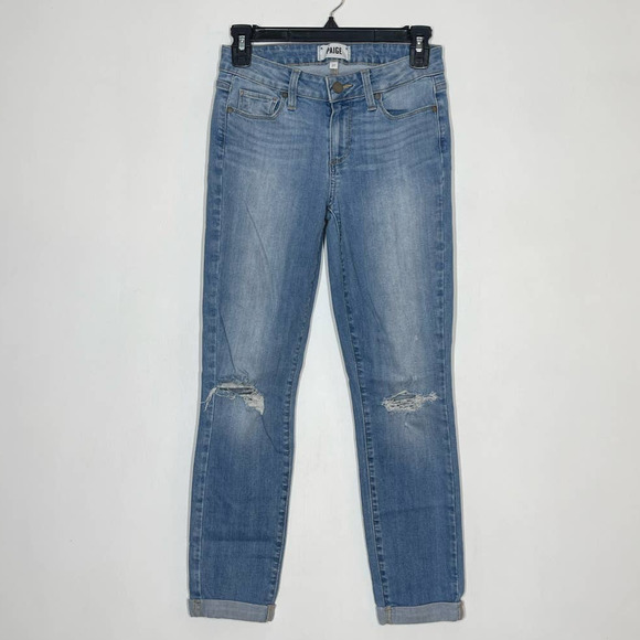 Paige Kylie Crop Cuffed Light Wash Jeans Women’s Size 27 Distressed - Picture 1 of 9